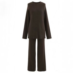 NEW PETITE matching two piece SWEATER SET Ribbed Brown FLARE STRAIGHT LEG SPANX